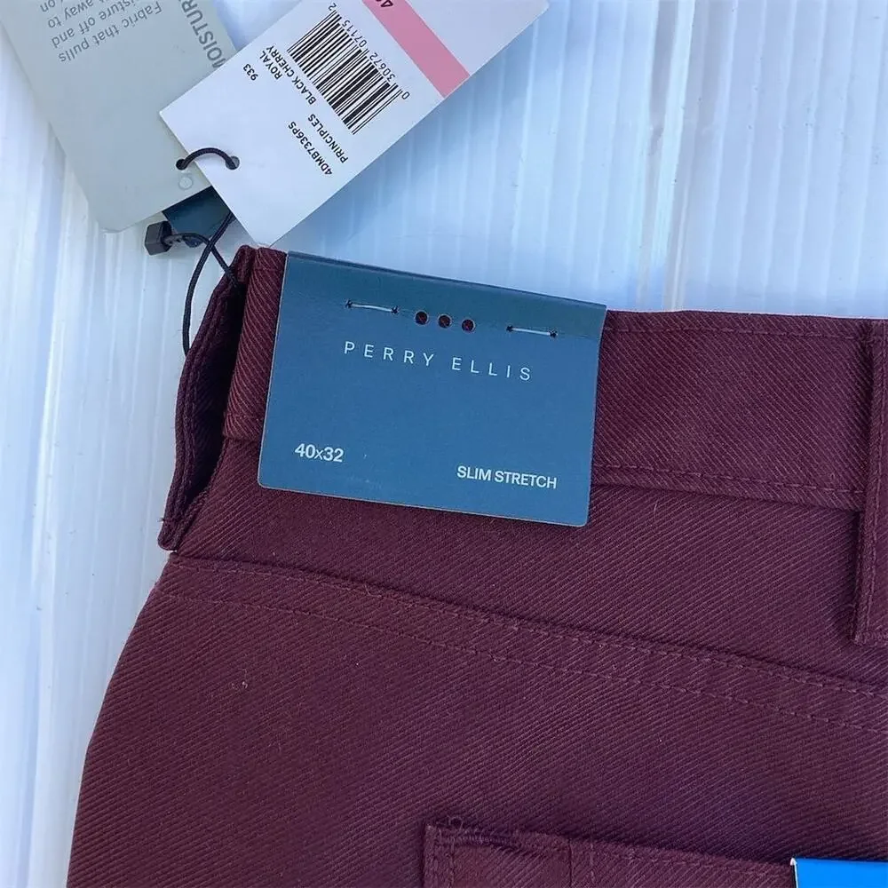 Perry Ellis Men's Slim Stretch Dress Pants Red Size 40x32‎